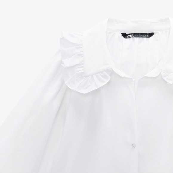 Zara White Poplin Ruffled Collar Blouse/Top. Size S - Picture 5 of 11